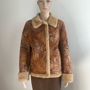 Vintage Gallery Shearling Paisley Print Coat Brown Size XS